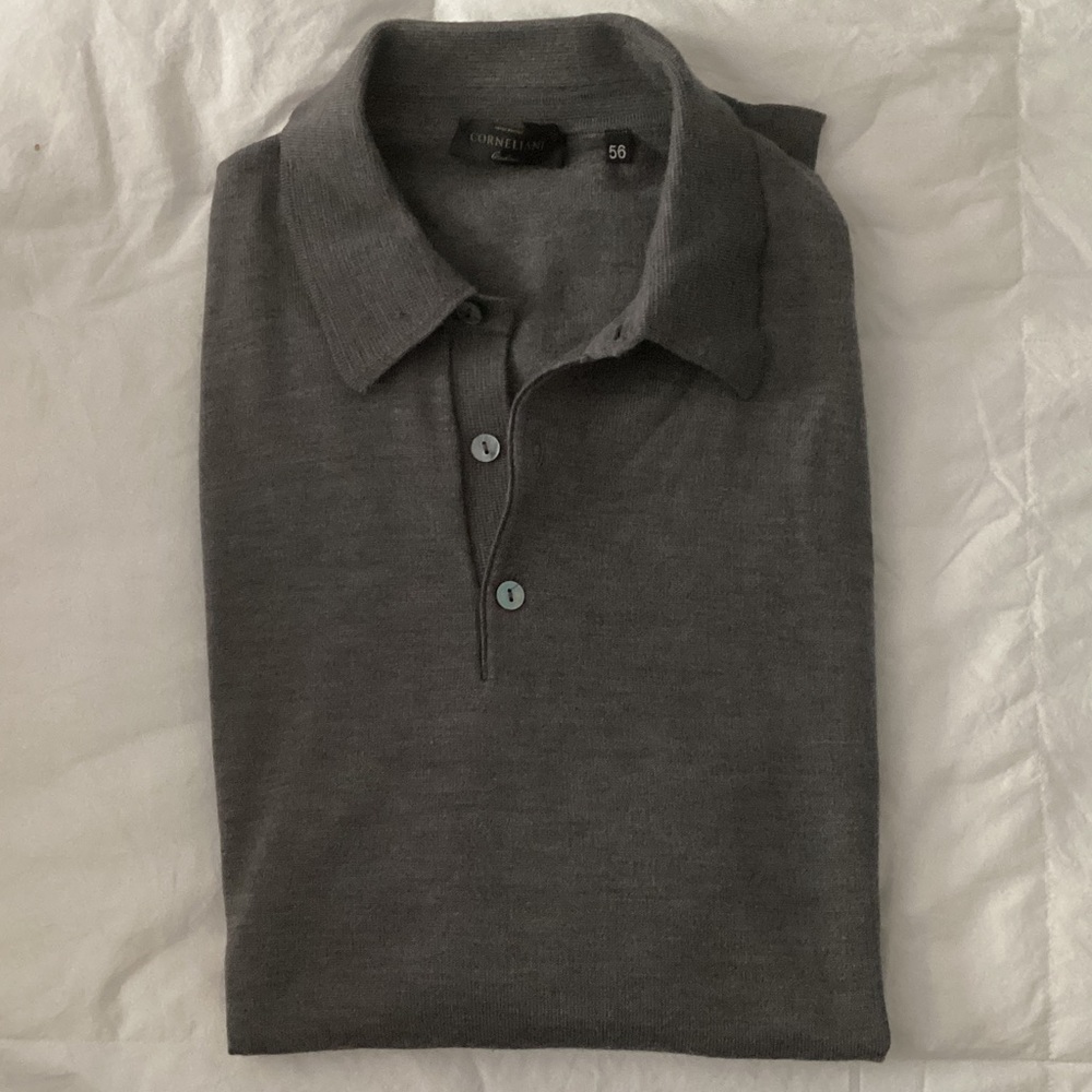 Corneliani Men's Dark Gray Wool Polo.  XL